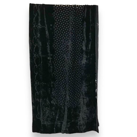 Black Velvet Burnout Scarf Rectangle Hand Rolled Hem - Picture 2 of 6